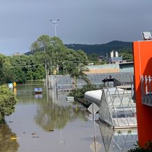 outside view of flooded research greenhouses